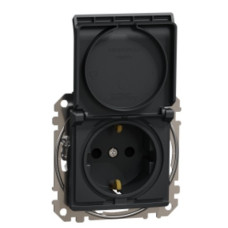 Розетка Schneider Electric Sedna Design & Elementsс заземлением шторками и крышкой черная SDD114024