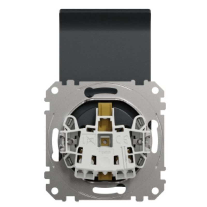 Розетка Schneider Electric Sedna Design & Elementsс заземлением шторками и крышкой черная SDD114024