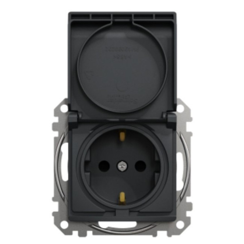 Розетка Schneider Electric Sedna Design & Elementsс заземлением шторками и крышкой черная SDD114024