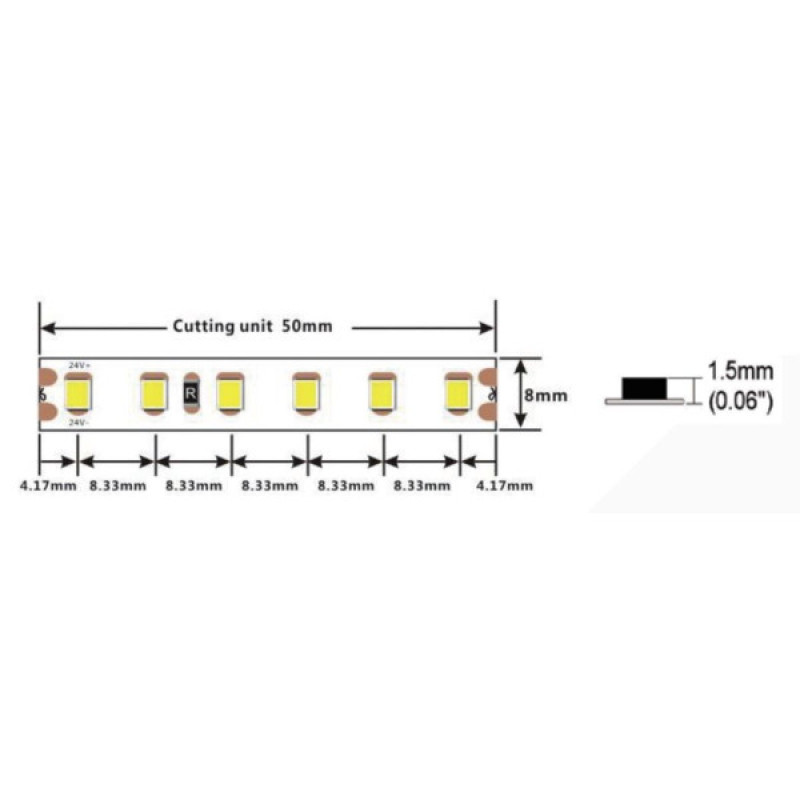LED лента COLORS 120-2835-24V-IP20 8.4W 820Lm 5000K 5м (D8120-24V-8mm-DW)