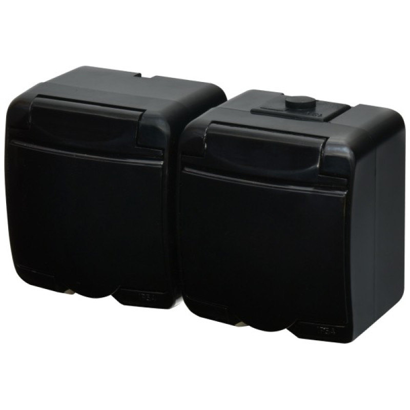 Розетка двухмісна Eti Hermetics RHE-2s-BL із з/к IP54 чорна/чорна кришка (4668094)