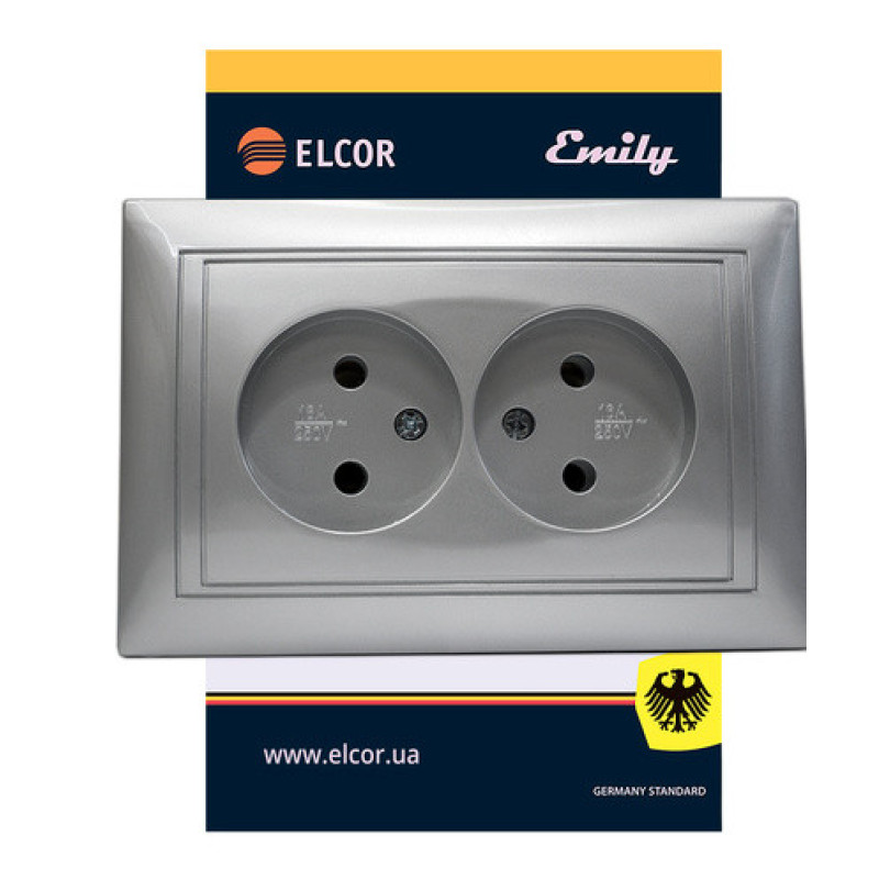Подвійна розетка Elcor Emily 9215 (211569) без заземлення (сірий металік)