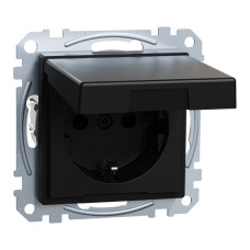 Механизм розетки SCHUKO с крышкой и защитными шторками Merten System M, MEG2310-0403 (черный матовый)