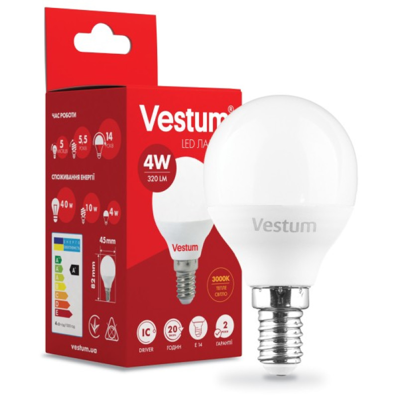 Светодиодная лампа Vestum 1-VS-1208 G45 4Вт 3000K E14
