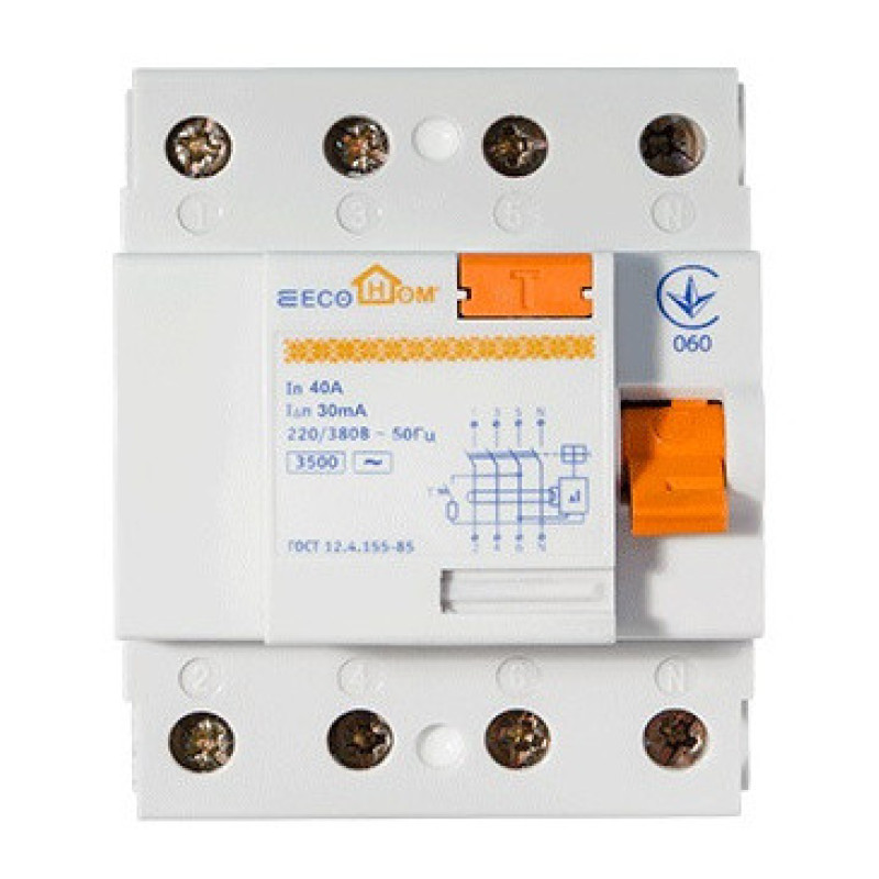 Пристрій захисного відключення ECOHOME 3P+N 40A 30мА (ECO020020004)