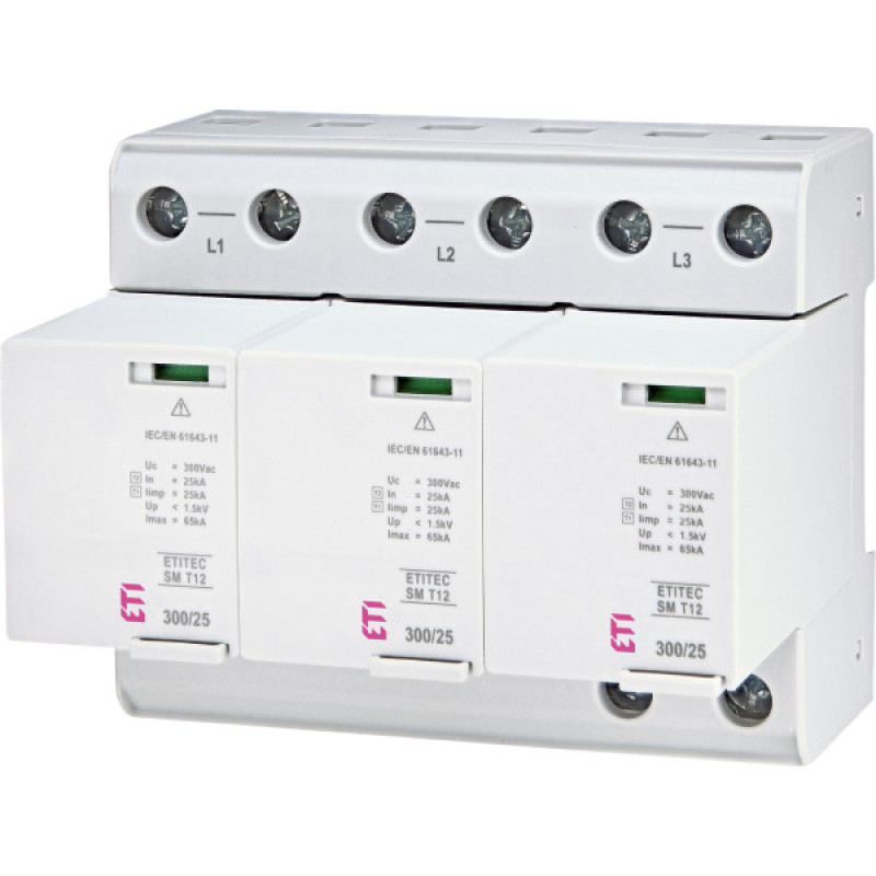 Обмежувач перенапруги ETI 002440560 ETITEC SM T12 300/25 (3+0 6p TNC)