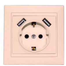 Розетка Elcor Emily 9215 (211595) с заземлением с 2 USB (кремовый)