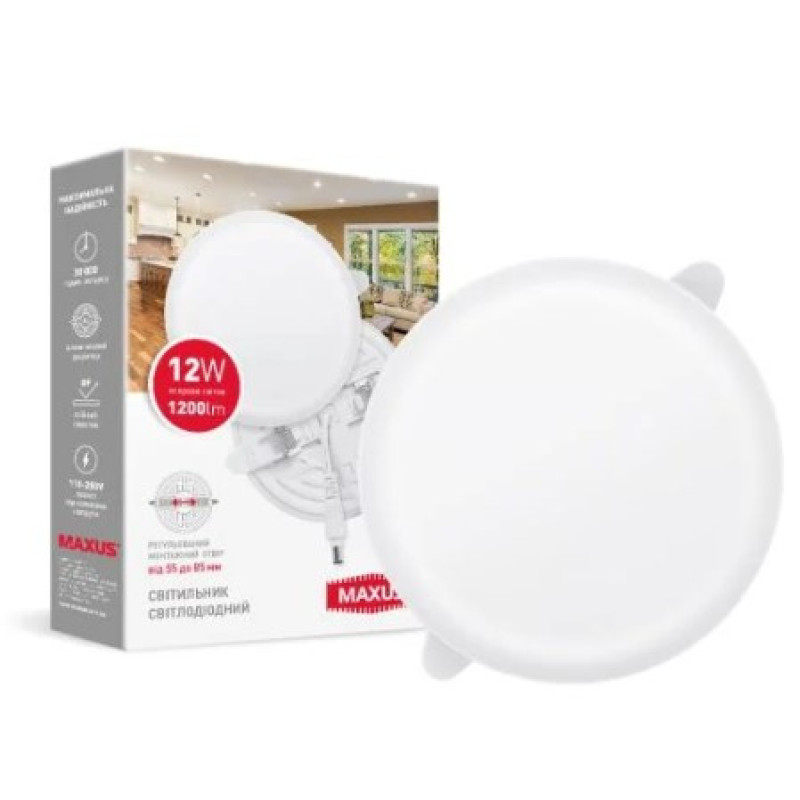 Круглый врезной светильник Maxus SP Adjustable 12Вт 4100K (1-MSP-1241-CA)