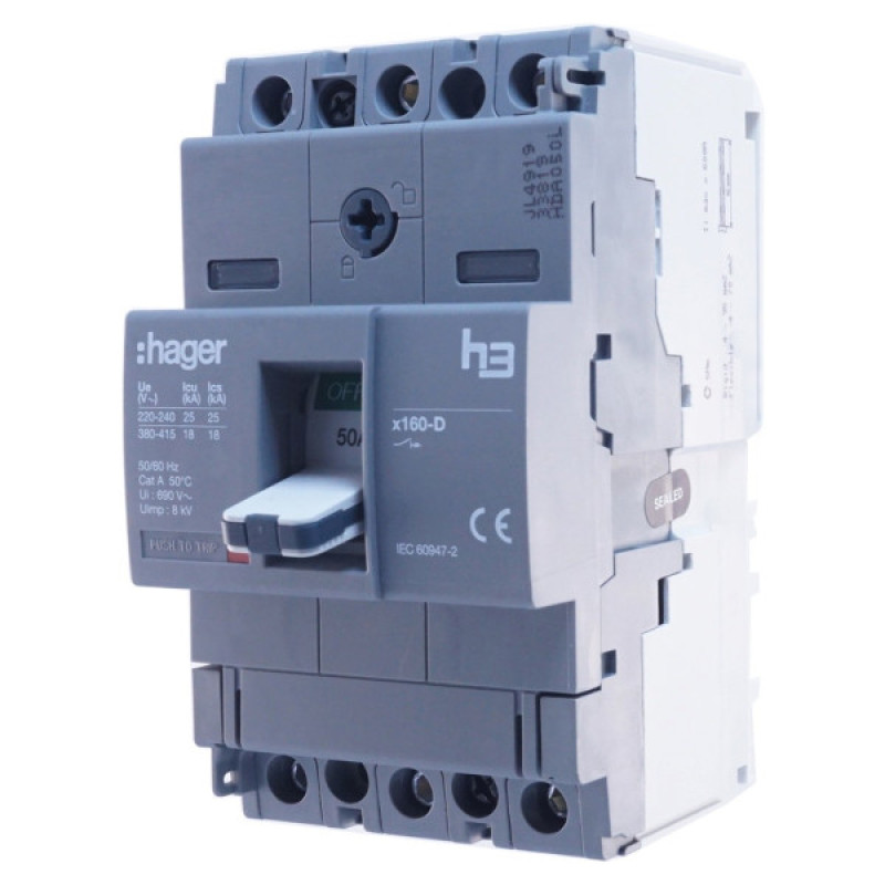 Автомат электропитания Hager x160, In=50А, 3п, 18kA