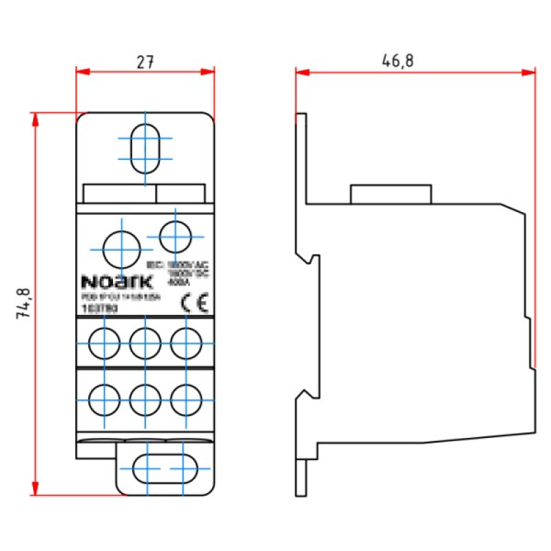 Распределительный блок NOARK PDB 1P CU/AL 1+1x6 125/100A 1Р CU/AL 125/100A (103781)
