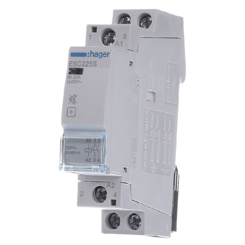 Контактор 25A ESC225s бесшумный (2НО, 230В) 1м Hager