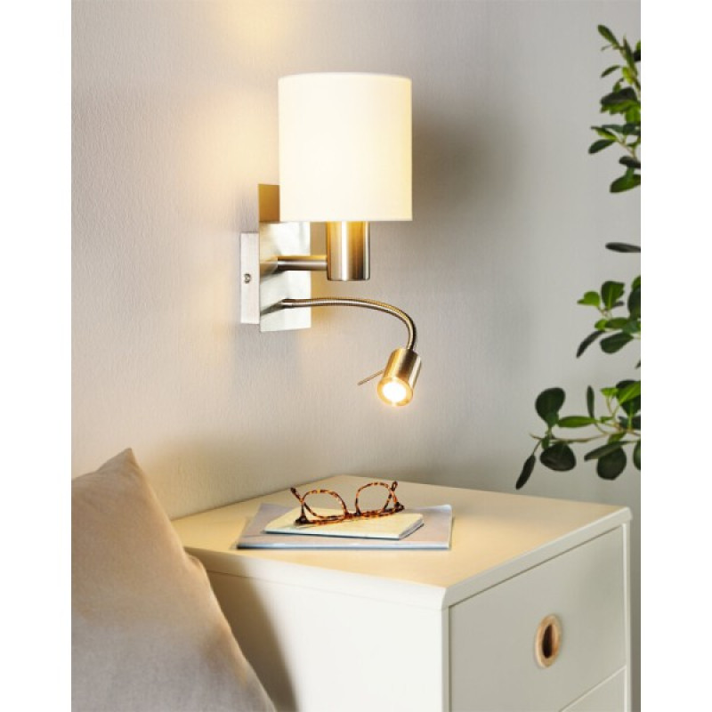Бра, настенный светильник Eglo 96477 Pasteri E27+LED 1+1x40W+3W 3000K 380Lm IP20 белый