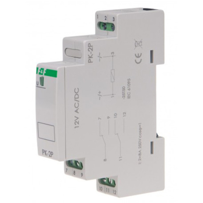 Електромагнітне реле F&F PK-2P-12V 12В 2х8 А