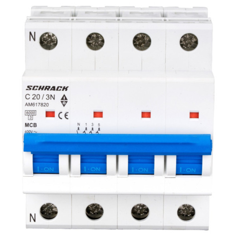 Автоматический выключатель Schrack AM617820 6кА 20А 3P+N х-ка C