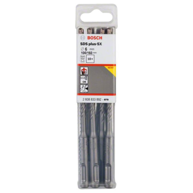 Буры по бетону Bosch 2608833892 SDS-Plus-5X 6x100x160мм (10шт)