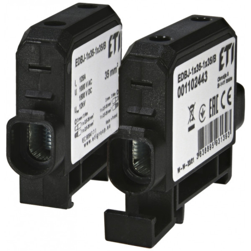 Ввідна силова клема ETI EDBJ-1x35-1x35/B 125A 1000В AC/1500В DC чорна (1102443)