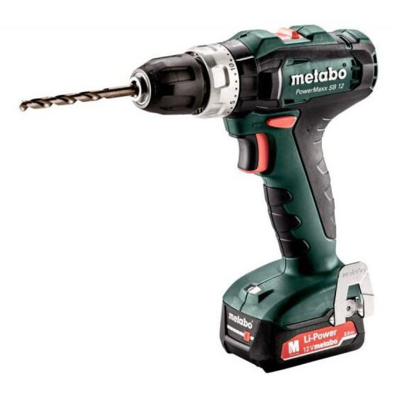 Акумуляторний ударний дриль-шуруповерт Metabo PowerMaxx SB 12 12В 2x2,0Аг 0-360/0-1400об/хв 1-10/18мм (601076500)