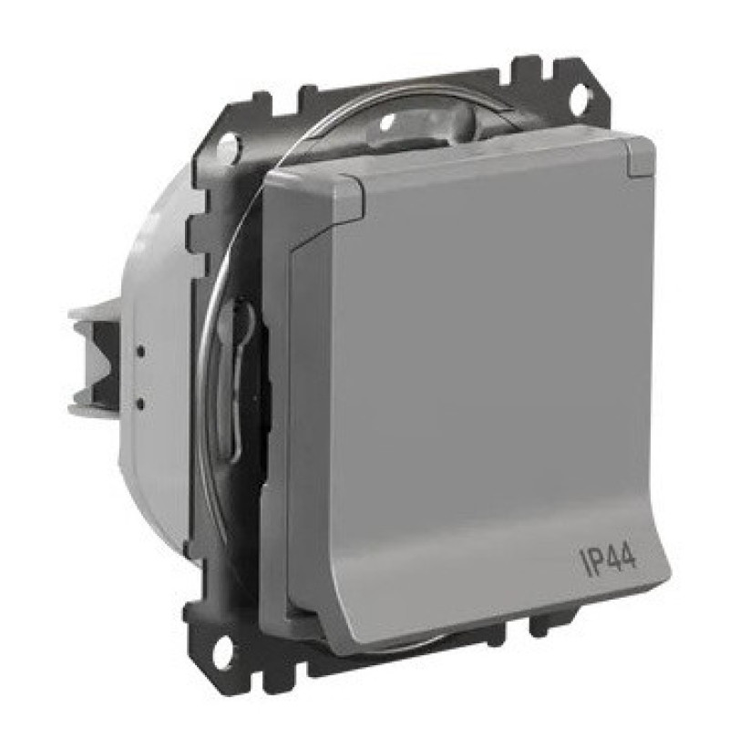 Розетка Schneider Electric Sedna Design & Elements с заземлением шторками и крышкой IP44 алюминий SDD213024