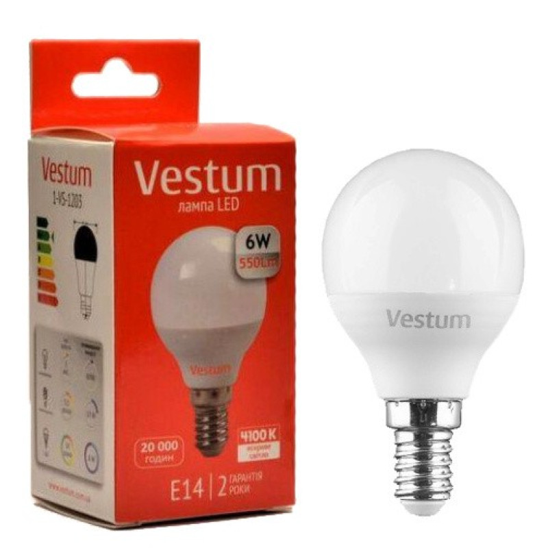 Лампа LED Vestum G45 6Вт 4100K E14