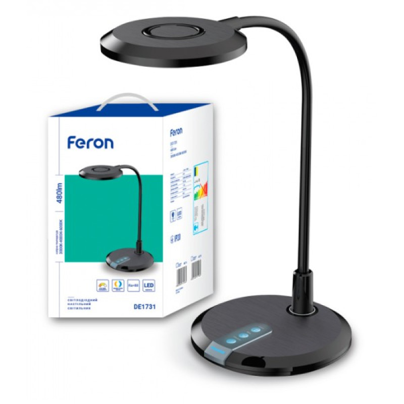 Настольный светильник Feron 6888 DE1731 8Вт 480Лм IP20 (черный)