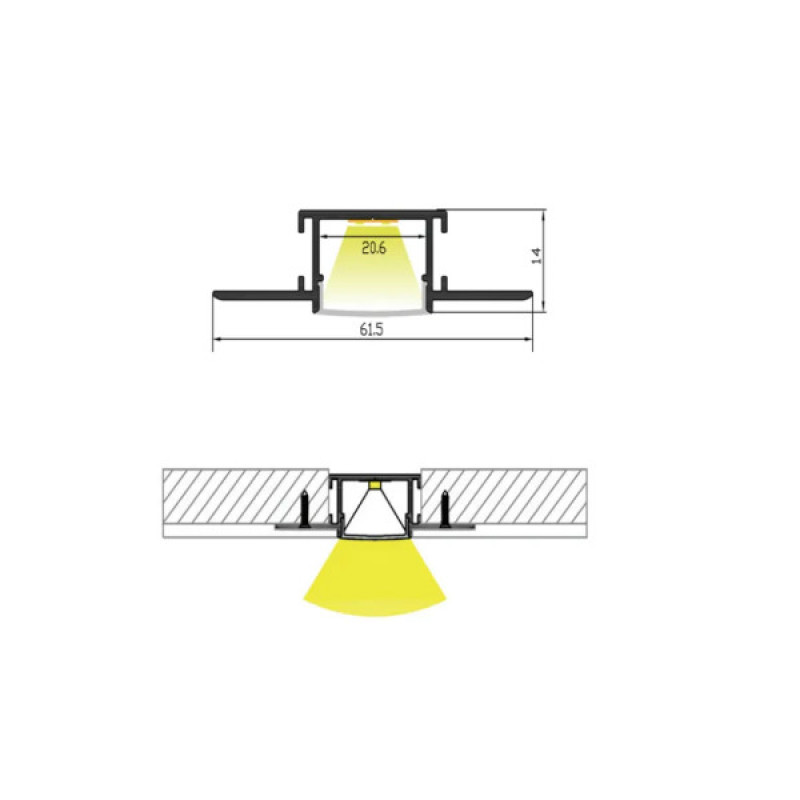 LED-профиль ALUMLED врезной LP6214_2 с рассеивателем, 2 метра