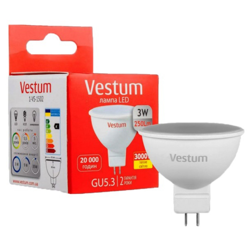 Лампа LED Vestum MR16 3Вт 3000K GU5.3