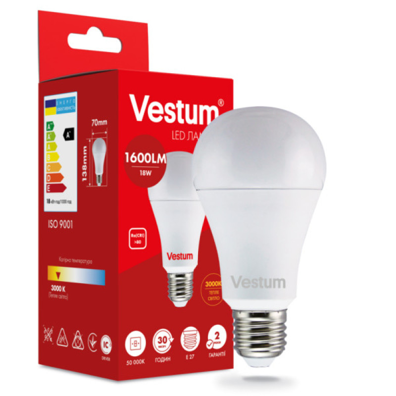 Лампа LED Vestum A70 18Вт 3000K E27