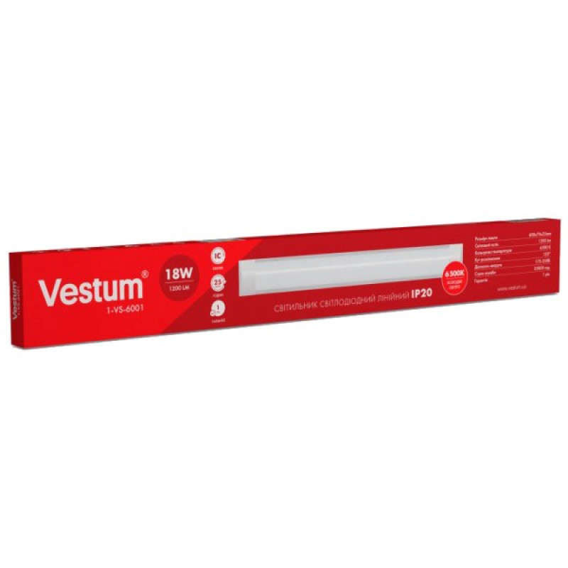 Світлодіодний світильник Vestum 1-VS-6001 18Вт 6500К 600мм IP20