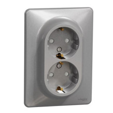 Двойная розетка Schneider Electric Sedna Design с заземлением и шторками алюминий SDD313221