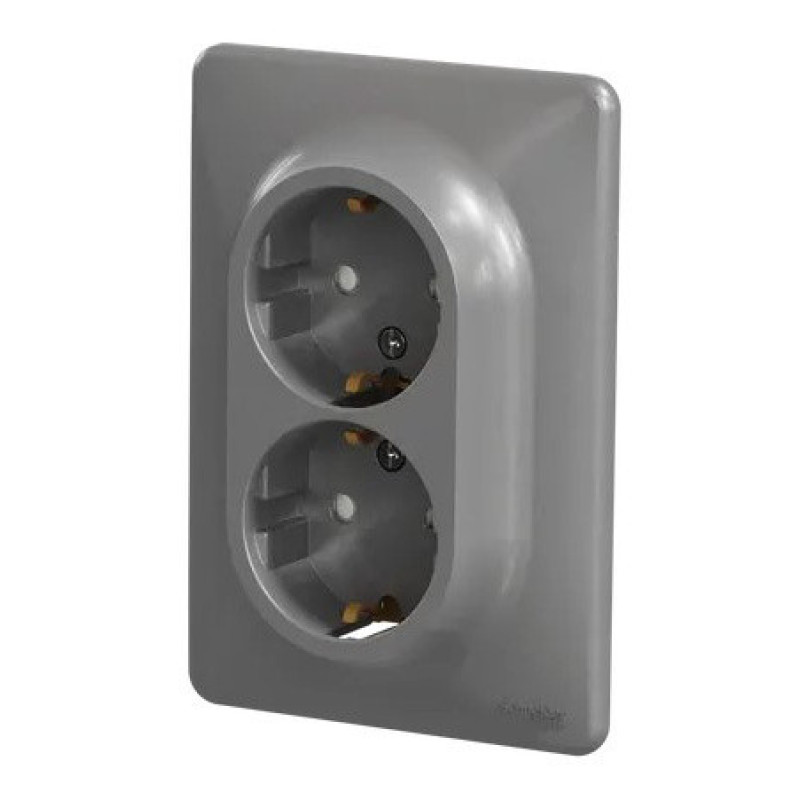 Двойная розетка Schneider Electric Sedna Design с заземлением и шторками алюминий SDD313221