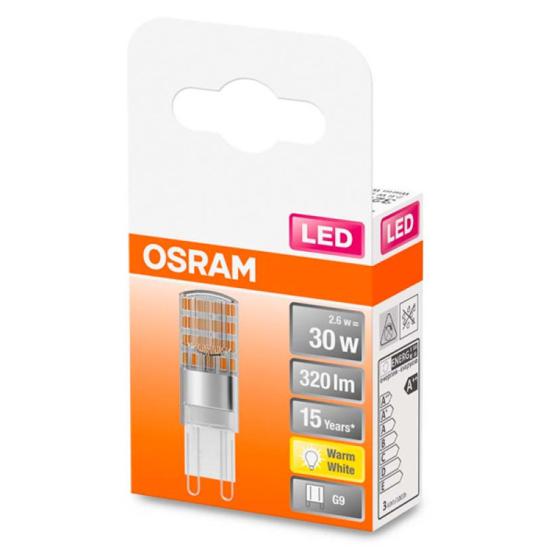 Светодиодная лампа Osram LED PIN30 2,6W/827 230V CL G9 10х1 300° (4058075432338)