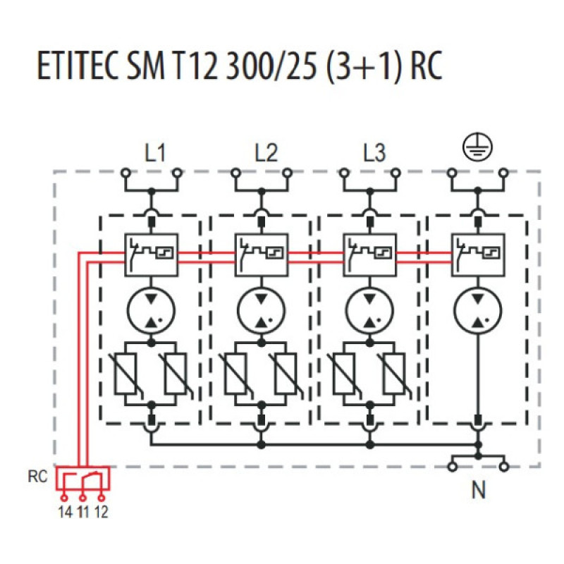 Обмежувач перенапруги ETI 002440562 ETITEC SM T12 300/25 (3+1 8p TT TN-S)