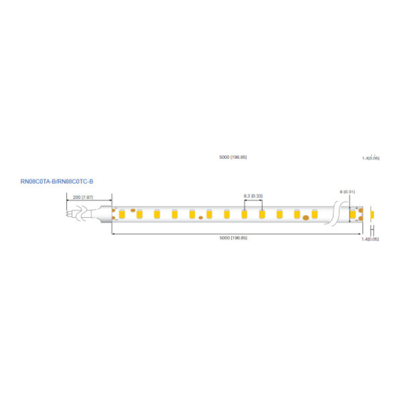 LED стрічка RISHANG 120-2835-12V-IP20 8,6W 818Lm 3000K 5м (RN08C0TA-B-WW)