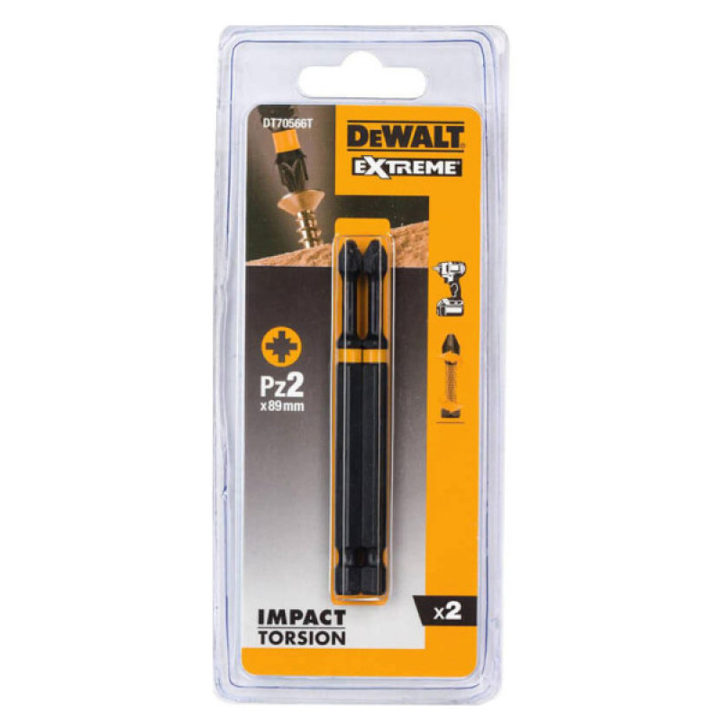 Ударные биты DeWALT Impact torsion extreme Pozidriv PZ2х89мм (2шт)