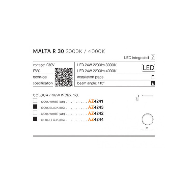 Светильник потолочный AZzardo AZ4243 Malta R30