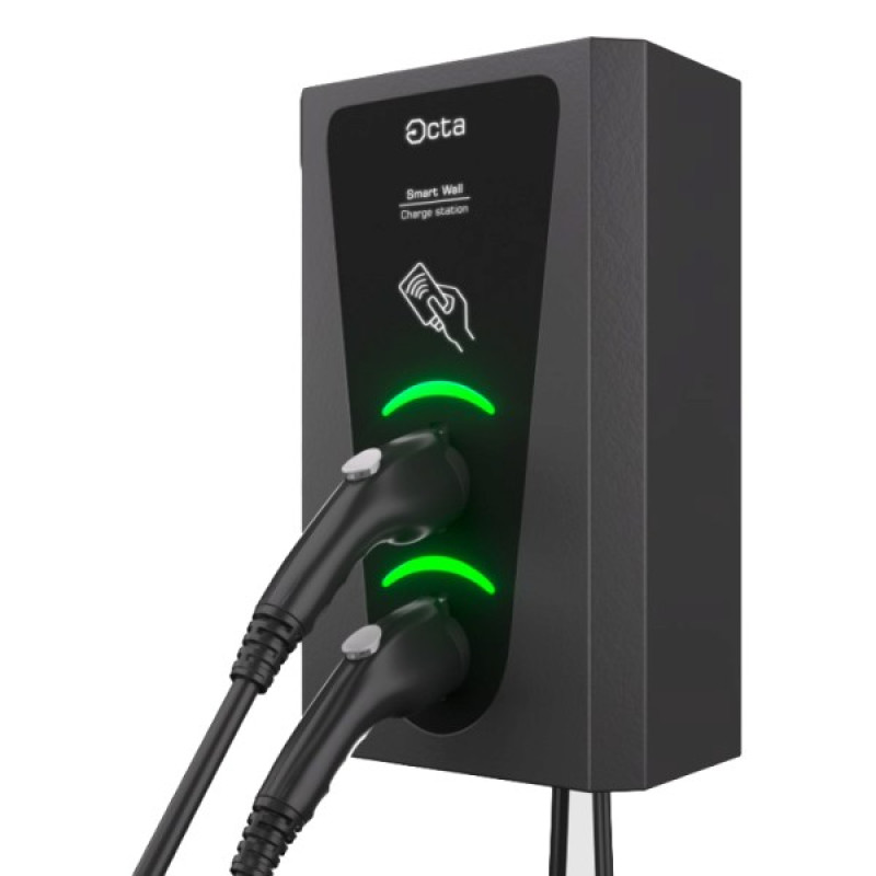 Комерційна зарядна станція для електромобілів Octa Energy SW229-С22-C1 Smart Wall на 29кВт із 2 портами (Type 2 Type 1)