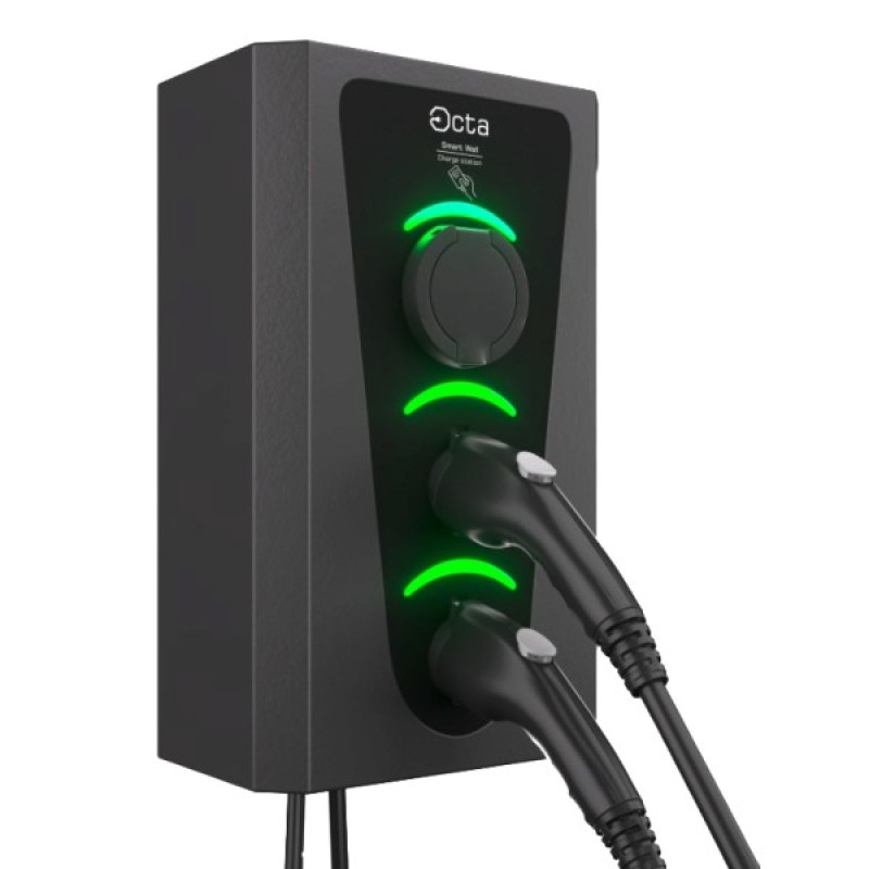 Комерційна зарядна станція для електромобілів Octa Energy SW336-С22-C1-C1 Smart Wall на 36кВт із 3 портами (Type 2 Type 1 Type 1)
