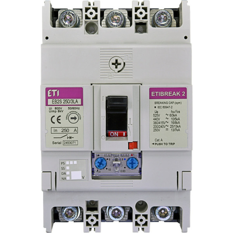 Автоматичний вимикач ETI 004671887 EB2S 250/3LA 200А 3P (16kA регульований)