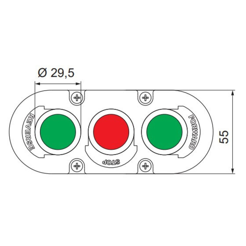 Трехмодульный кнопочный пост ETI 004771444 ESE3-V6 («FORWARD/STOP/REVERSE» зеленый/красный/зеленый)