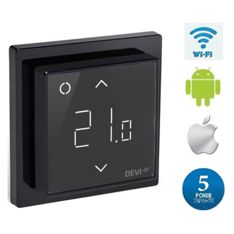 Терморегулятор Devi Smart (+5+45С) Wi-Fi 85х85мм 16A чорний (140F1143)
