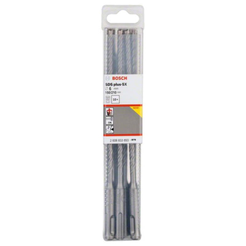 Буры по бетону Bosch 2608833893 SDS-Plus-5X 6x150x210мм (10шт)
