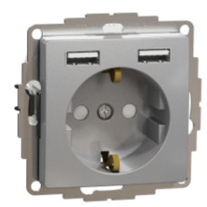 Розетка Schneider Electric Sedna Design & Elements с заземлением та 2 USB тип А алюминий SDD113052