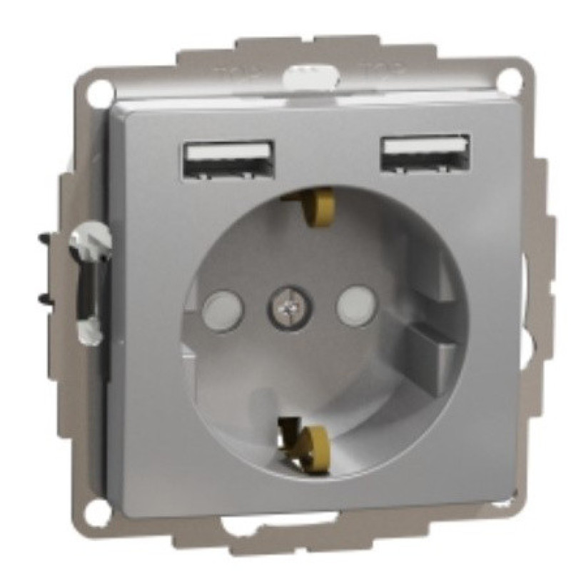 Розетка Schneider Electric Sedna Design & Elements с заземлением та 2 USB тип А алюминий SDD113052