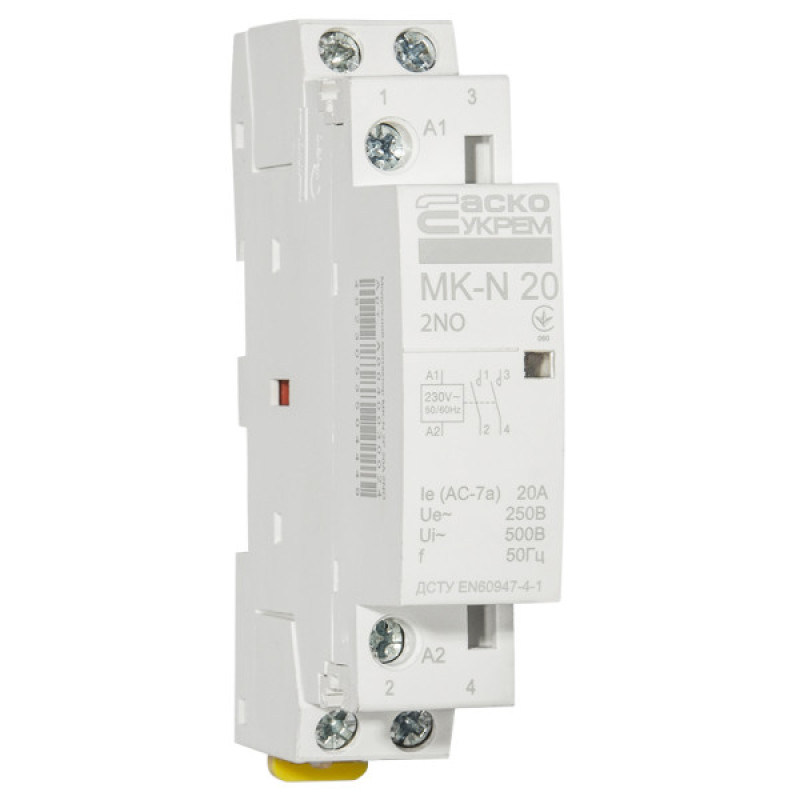 Модульний контактор Аско-Укрем MK-N 2P 20A 2NO (A0040030024)