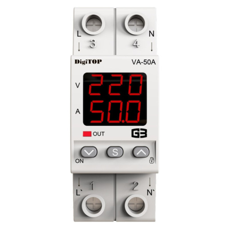 Реле напряжения DigiTOP VA-50A M2R (красный индикатор)
