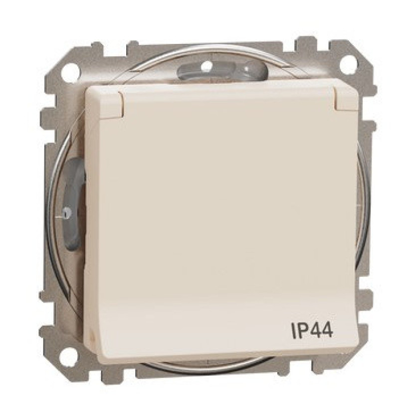 Розетка Schneider Electric Sedna Design & Elements с заземлением шторками и крышкой IP44 бежевая SDD212024