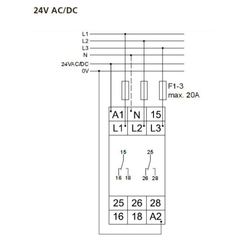 Реле контроля фаз UR6 2С 3Р 24-240В AC/DC, Schrack Technik
