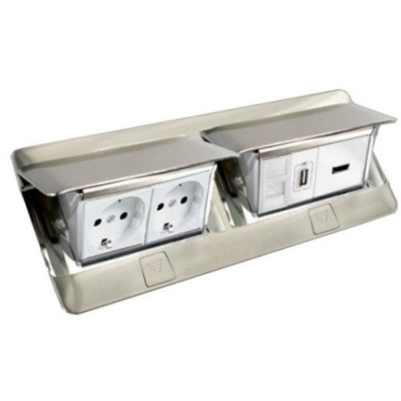 Лючок с выдвижным блоком розеток Legrand 54023 8М (нержавеющая сталь)