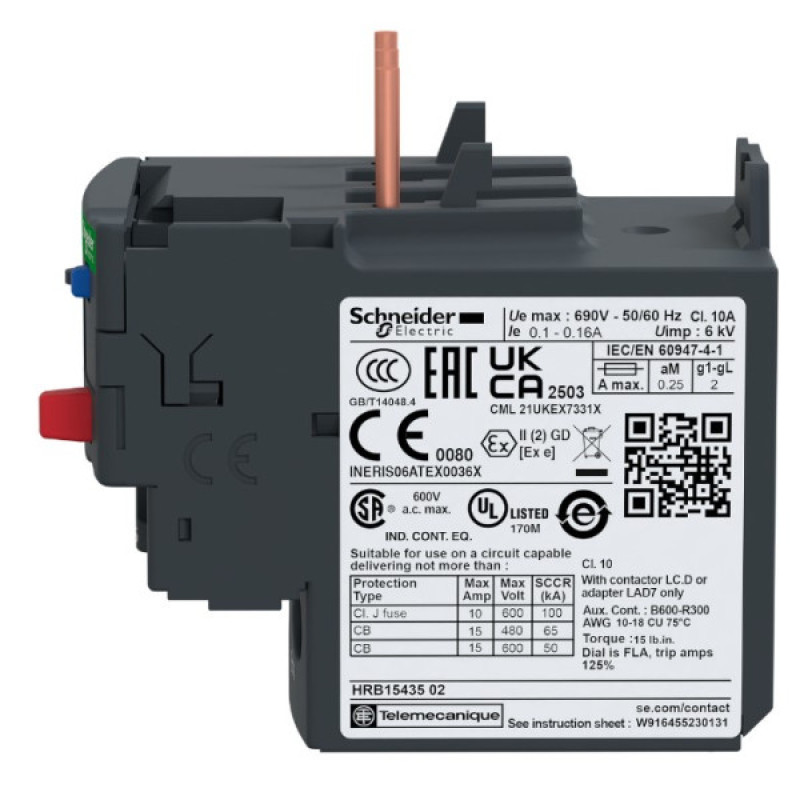 Тепловое реле Schneider Electric LRD05 0,63-1A