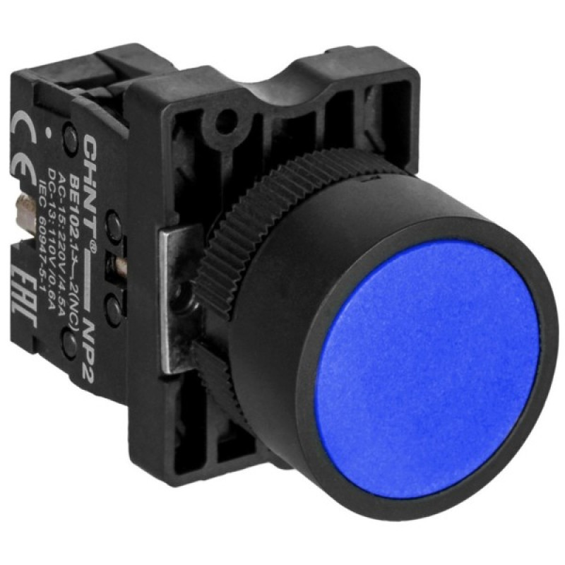 Кнопка пластиковая Chint NP2-EA61 1NO синяя IP40 (574087)